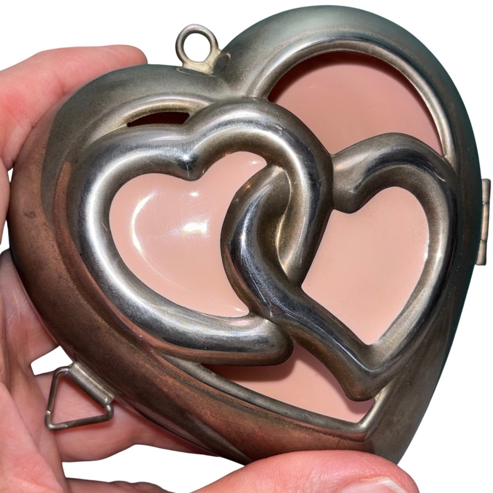 Trinket Box Silver Pink Lenox Heart Interlocking Cutout Enamel Inlay Vintage